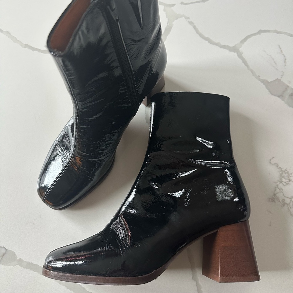 Sézane Black Patent Leather Ankle Boots